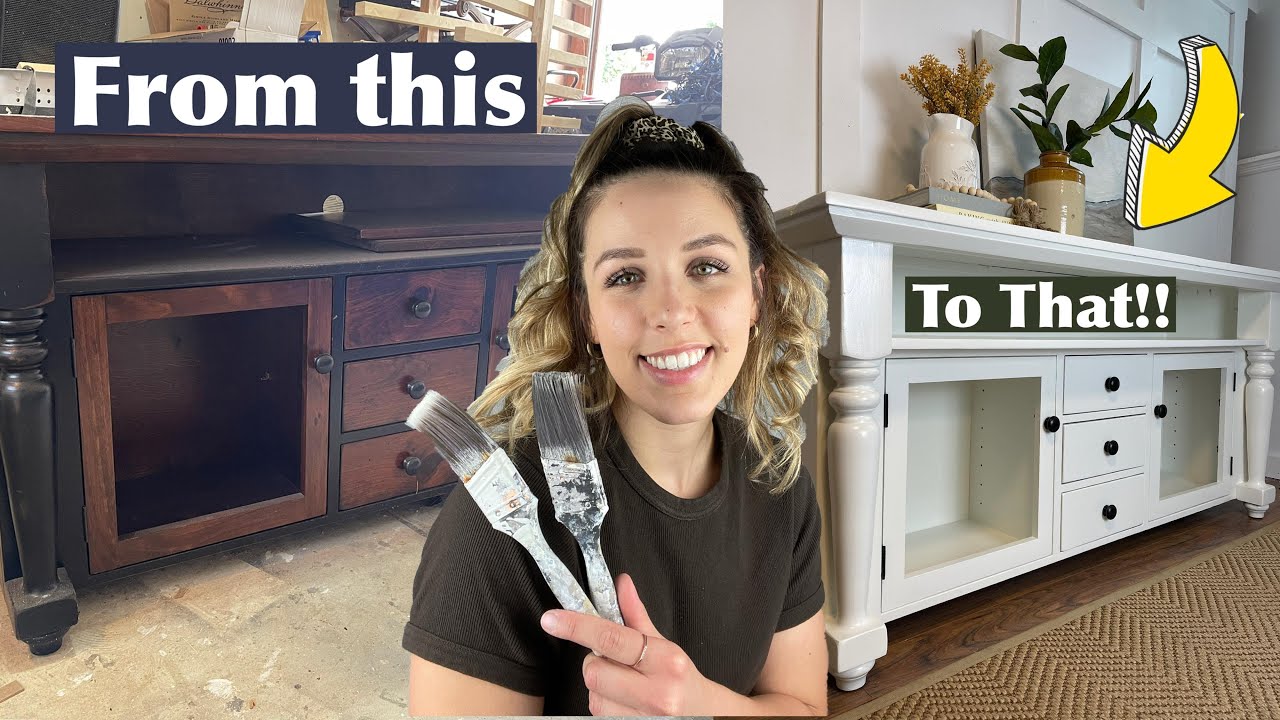 Painting A Vintage Tv Stand White | Farmhouse Furniture Makeover | FurnitureFlipBySarah