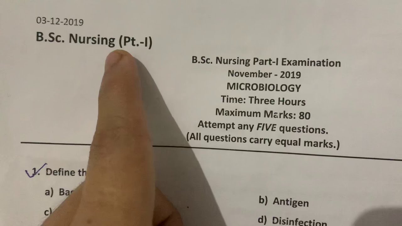 Microbiology Exam Paper B.SC Nursing First Year