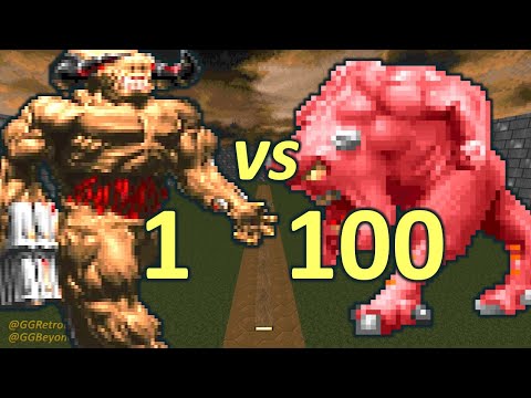 Cyberdemon vs 100 Demons - Monster Infighting - Doom Retro Battles