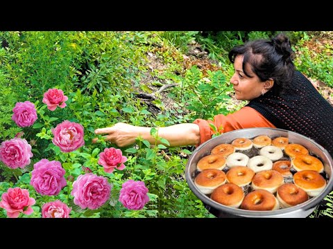 Harvesting FRESH ROSES | Making Rose Jam | Village Style DONUT RECİPE