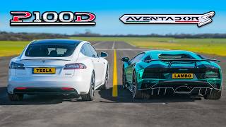 Lamborghini Aventador S v Tesla Model S P100D - DRAG RACE, ROLLING RACE &amp; BRAKE TEST