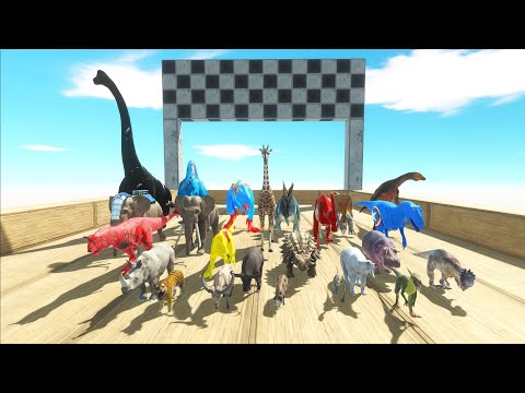 SUPER HERO SPEED RACE DINOSAURS VS ANIMAL SUPERHEROS TEST - Animal Revolt Battle Simulator