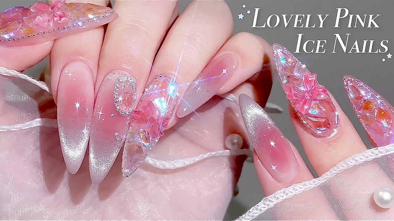 Pink Ice Nails!🎀💗/🇰🇷Korean Nails / Make a French line with magnet gel!🙋🏻‍♀️/ Self-nails / ASMR