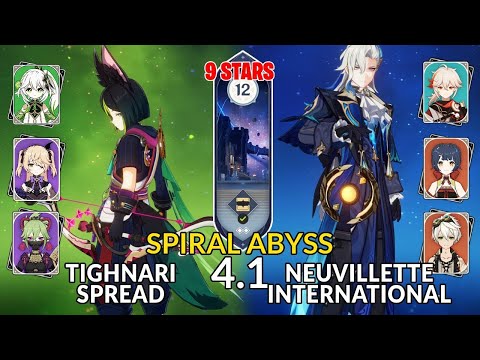 New 4.1 Spiral Abyss│Tighnari Spread & Neuvillette International |Floor 12 - 9 Stars| Genshin Impact