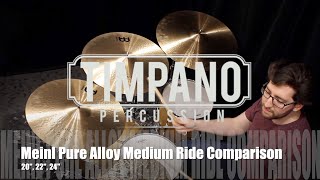 Video thumbnail for Meinl Pure Alloy Medium Ride Comparison: 20", 22", 24" by Timpano-percussion