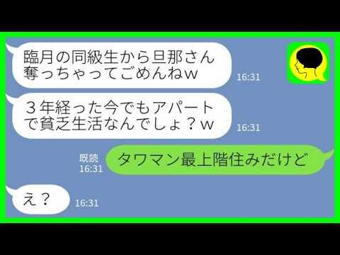 【LINE】臨月の私から夫を奪った同級生が3年ぶりに連絡「シンママ頑張ってる？どうせ貧乏でアパート暮らしでしょ？」私「タワマン最上階住みだけど」【総集編】