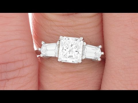 Three Stone Princess Cut Diamond Engagement Ring Baguette Sides (01-05-024)