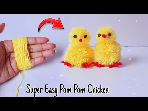 Super Easy Pom Pom Chicken Making Idea with Fingers - DIY Pom Pom Chick - How to Make Yarn Chicken