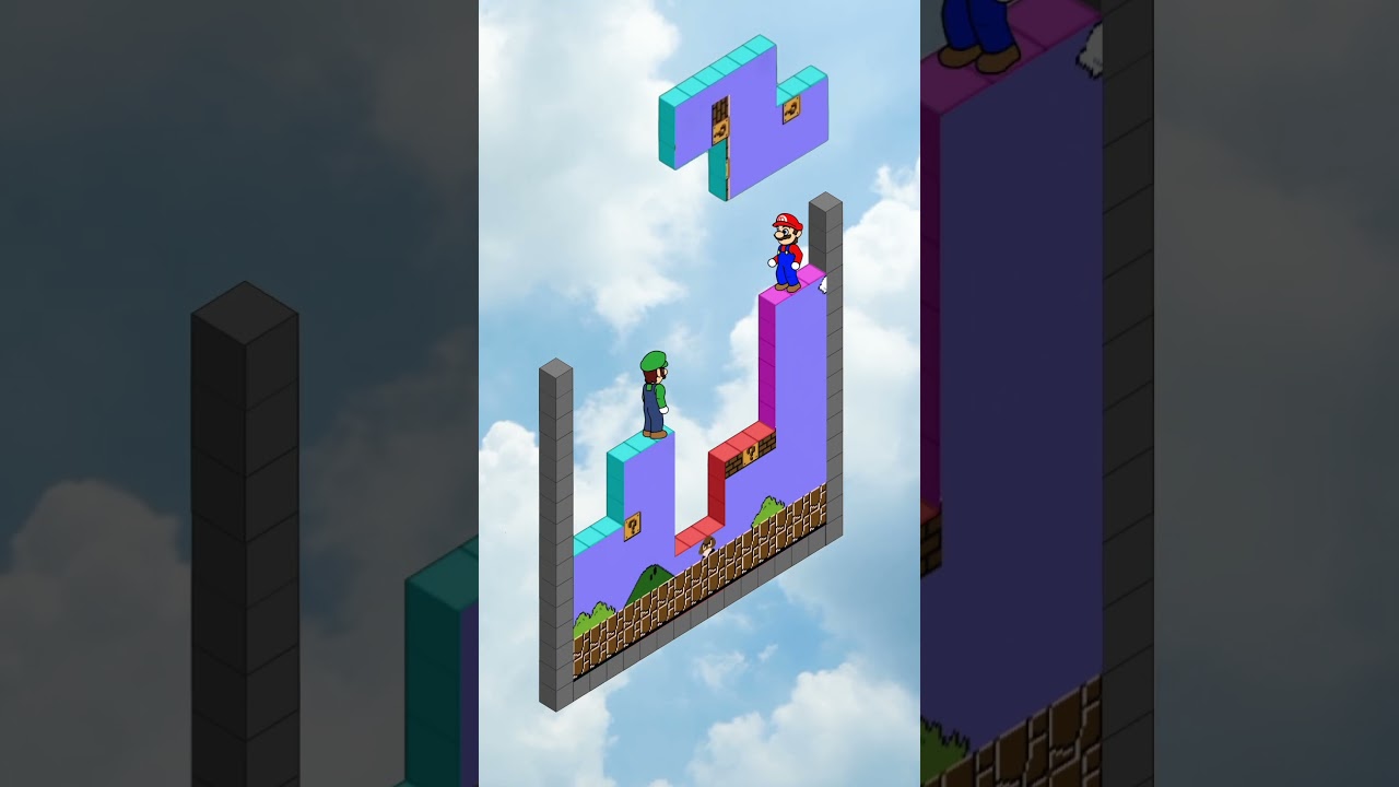 Mario&Luigi make The original Super Mario Bros with blocks.