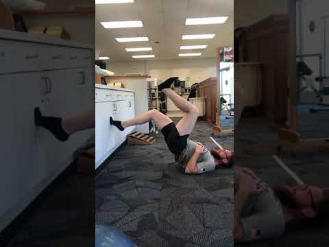 Single-leg glute bridge isometric w/ eccentric calf raise on wall/box