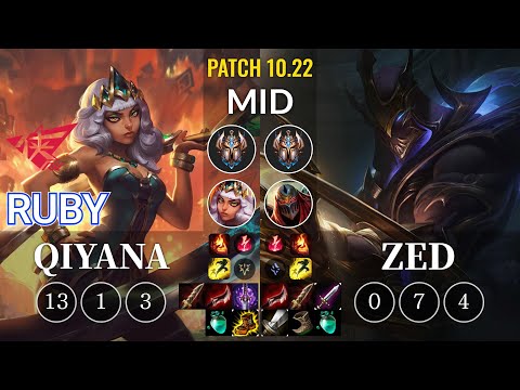 RW Ruby Qiyana vs Zed Mid - KR Patch 10.22