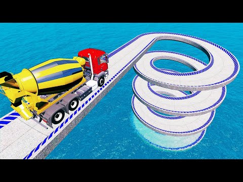 Insane Mistake on Bridges Cars Vs Impossible Spiral Bridge Crossing Deepwater - BeamNG.Drive