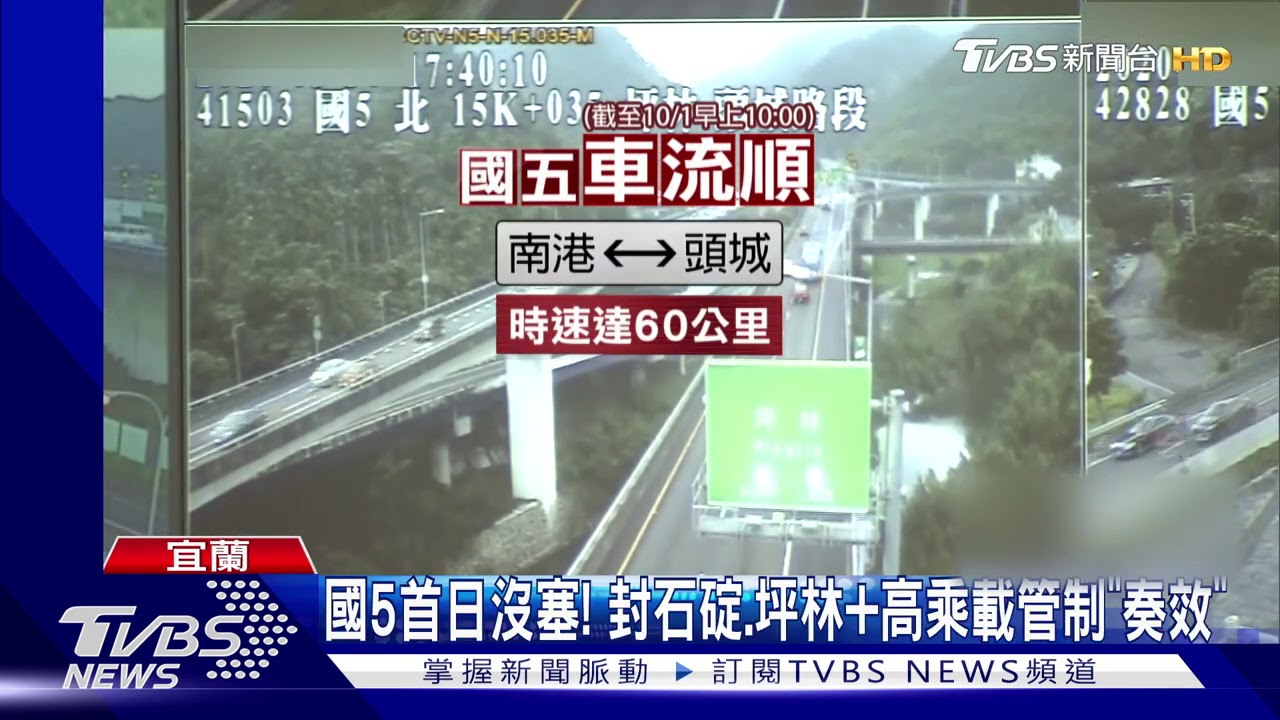 國5沒紫爆! 中秋連假首日上午時速達60km