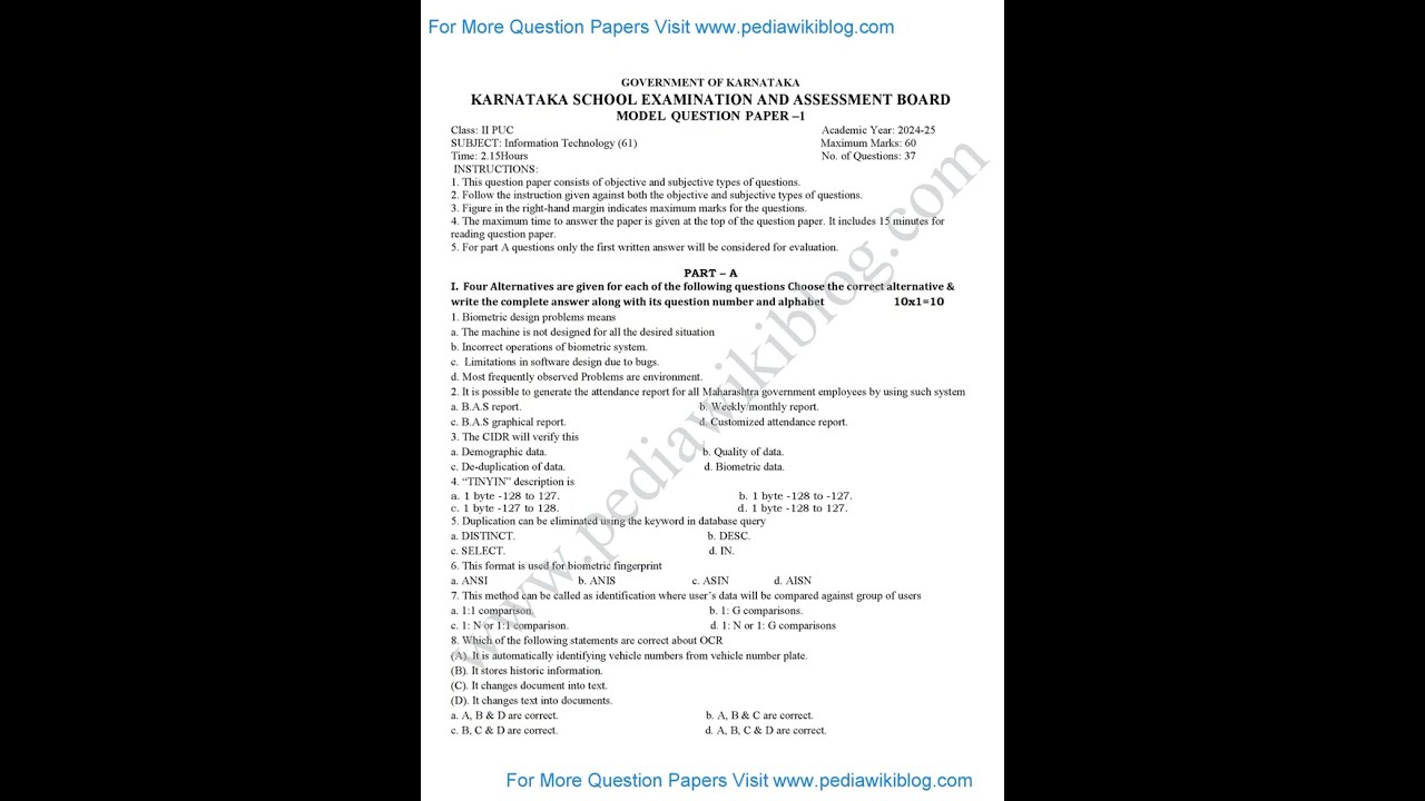 Download Karnataka 2nd PUC Information Technology Question Paper of January 2025