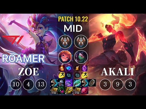 T1 Roamer Zoe vs Akali Mid - KR Patch 10.22