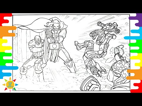 Avengers Coloring Page|Thor and Captain America vs Enemies|Jim Yosef - Lights [NCS Release]