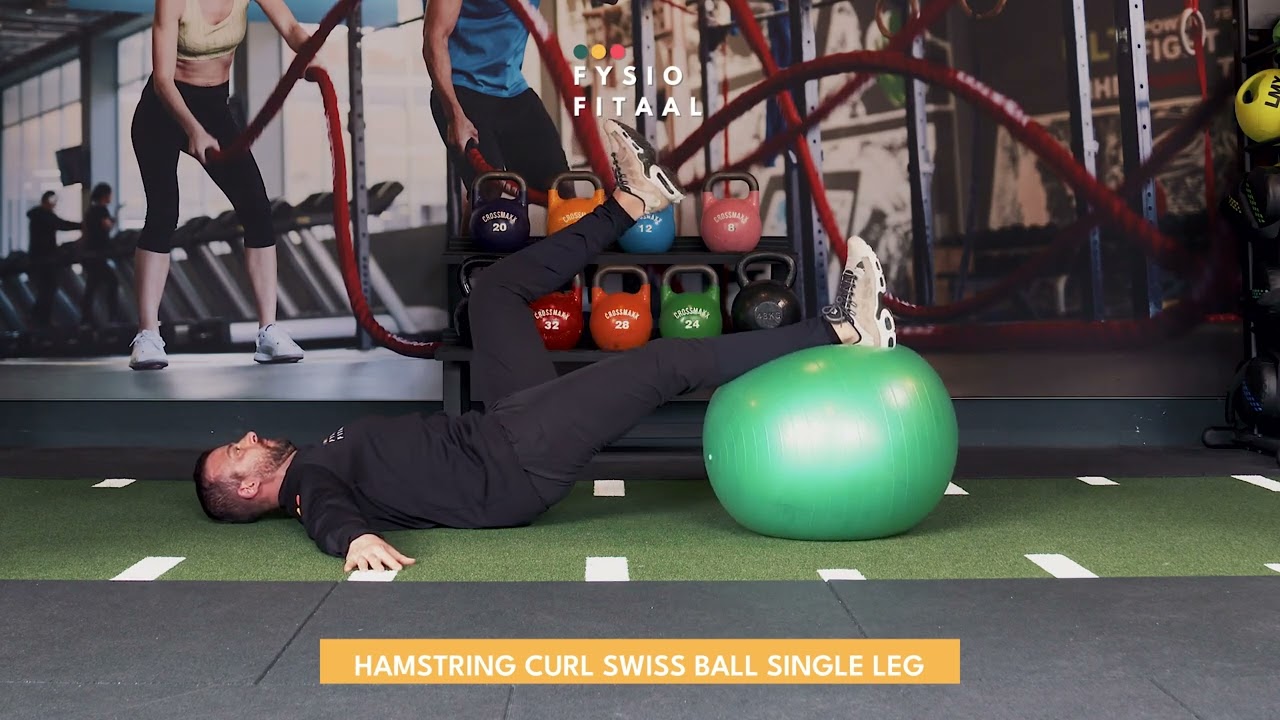 Video thumbnail: Hamstring curl swiss ball single leg - instructional video