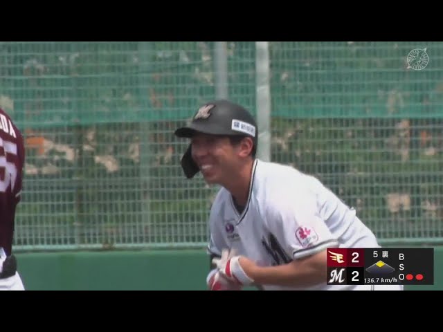 【ファーム】代打で結果を残す!! マリーンズ・寺地隆成 同点のタイムリー2ベースを放つ!!  2024年7月27日 千葉ロッテマリーンズ 対 東北楽天ゴールデンイーグルス