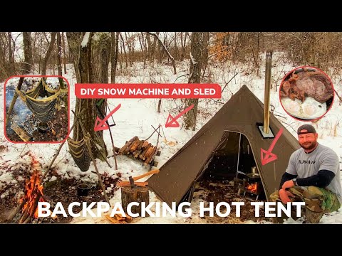 Solo Overnight Using an Ultralight Backpacking Hot Tent In The Snow and Bacon Steak and Eggs