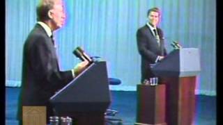 When Ronald Reagan and Jimmy Carter faced off four years later, on Oct. 28, 1980, Carter challenged Reagan on his stance on Medicare. Reagan fired back with his now-famous line, "There you go again." The quip got laughs from the audience, and Reagan was able to dismiss Carter's serious, detailed attacks with one line and a smile. The debate, held at the Public Music Hall in Cleveland, was the second and last between Reagan and Carter.