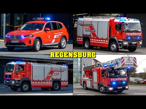 [NEUE Feuerwache! | PTLF & Rüstwagen] - Feuerwehr REGENSBURG | Einsatzfahrten LÖSCHZUG & mehr!