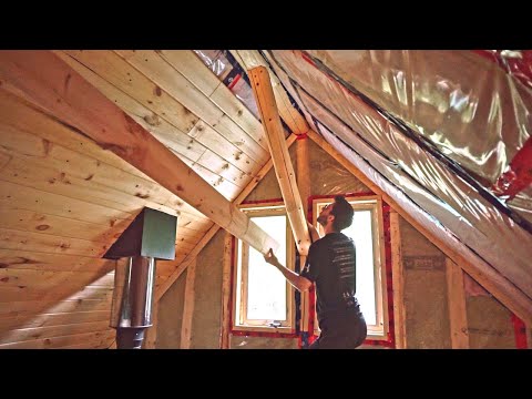 Building A Log Cabin | Ep. 58 | Tongue-and-groove ceiling & Bathroom curtain & Gardening