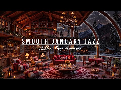 Smooth January Jazz Music at Cozy Coffee Shop⛄Peaceful Winter Ambience with Fireplace Sound to Relax