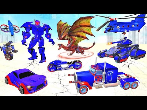 US Cargo Robot Transform Game 2023: Helicopter Police Robot War - Android iOS Gameplay