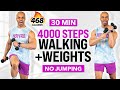 30 MIN 4000 Steps Walking Cardio With Weights Fat Burning Daily Steps No Jumping Walk At Home