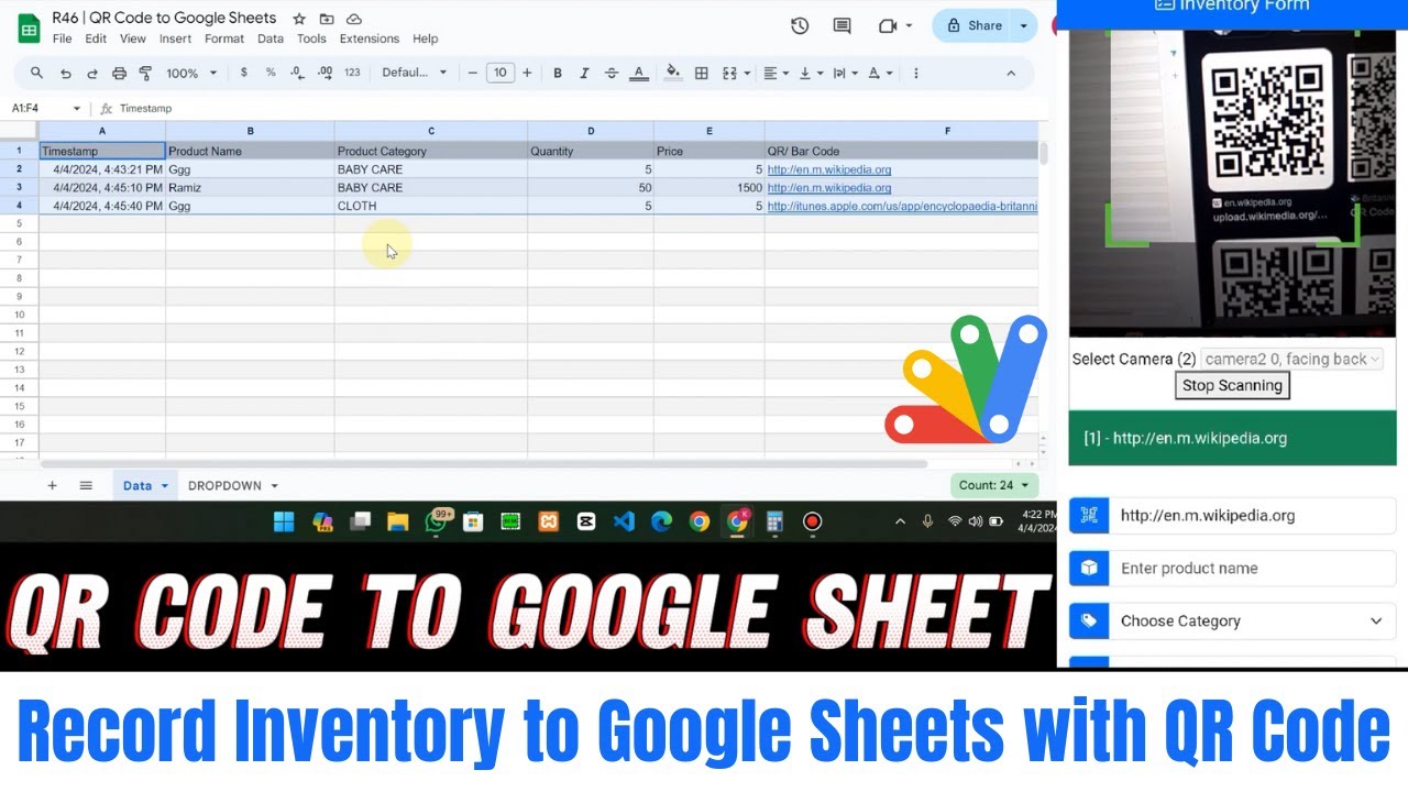 Record Inventory to Google Sheets with QR … | Rameez Scripts