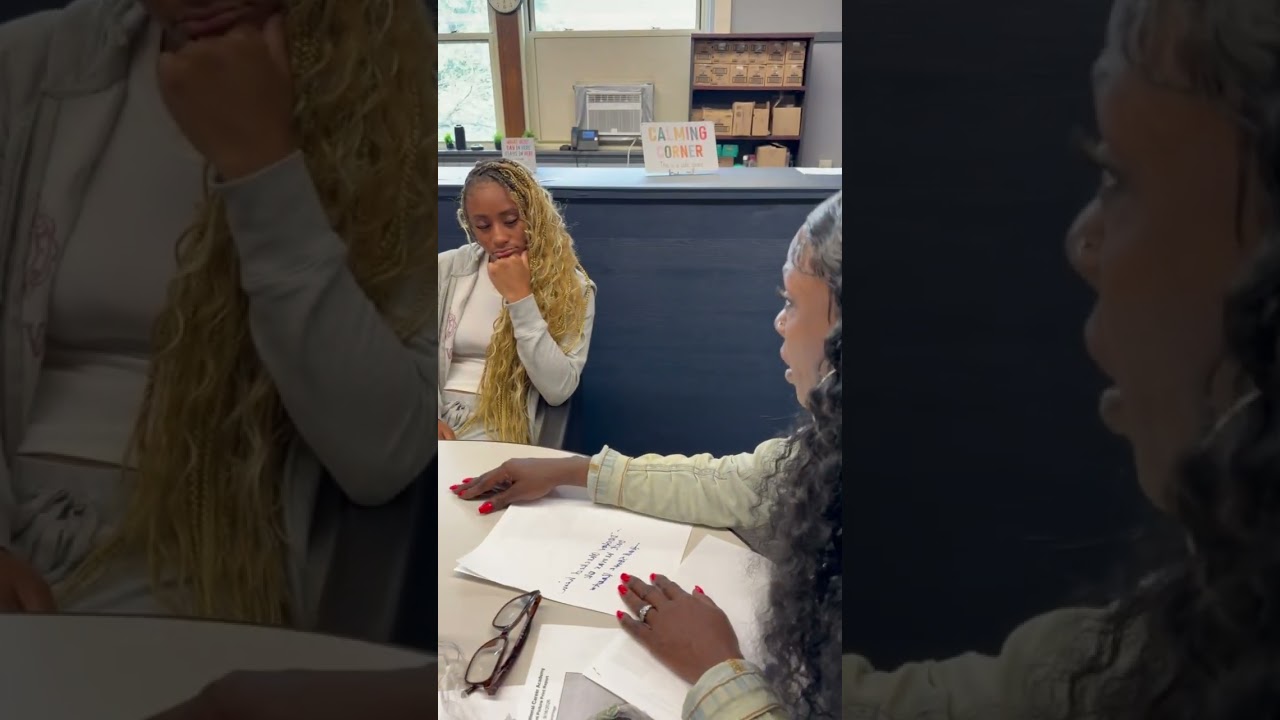 Destiny gets held back from jumping across the table on some girls by the Principal