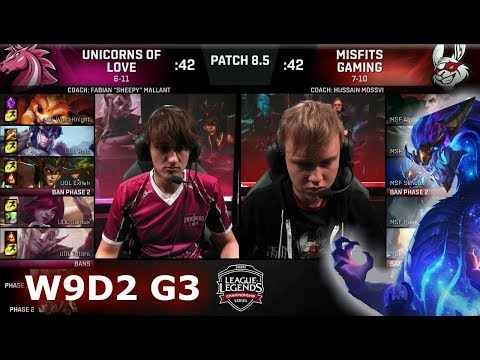 Unicorns of Love vs Misfits | Week 9 Day 2 of S8 EU LCS Spring 2018 | UOL vs MSF W9D2 G3
