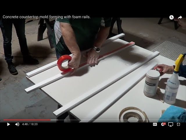 Concrete countertop mold forming with foam rails