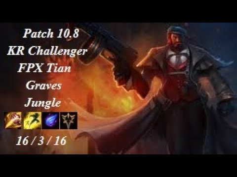 FPX Tian - Graves Jungle vs Kindred - KR Challenger 765 LP - Patch 10.8