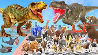 Dinosaurs Bridge Challenge T-Rex Dinosaur Vs Wild Animals Epic Battle Animal Revolt Battle Simulator