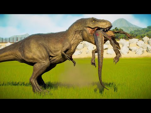 T-REX vs ALL HYBRIDS, CARNIVORES AND HERBIVORES DINOSAURS BATTLE - Jurassic World Evolution 2