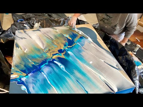 #81 Three Foot “Lapis” Bloom Swipe. Pour painting/Fluid Art