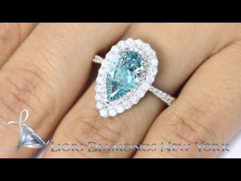 FD-076 - 3.49 Carat Fancy Blue Pear Shape Natural Diamond Engagement Ring 14k White Gold