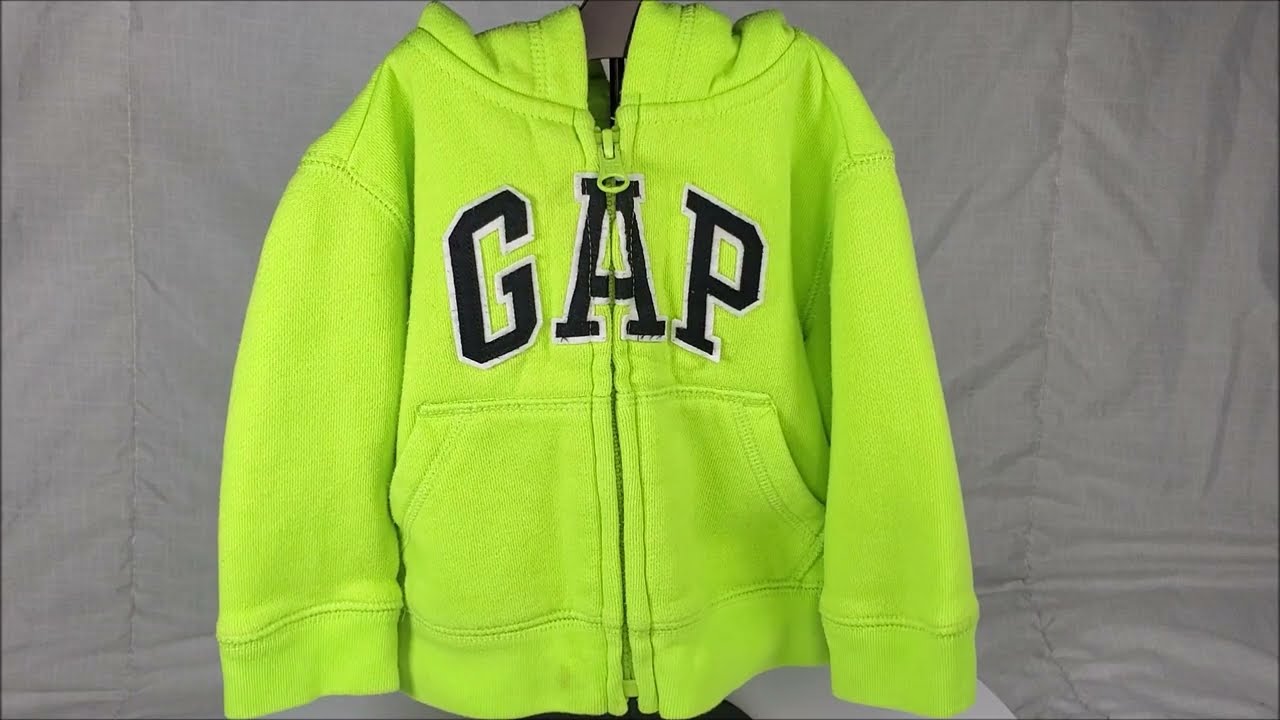 BABY GAP HOODIE SWEATSHIRT 6-12 MONTHS FULL ZIP LIME GREEN BLACK LOGO