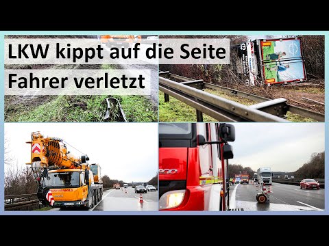 [A81 am Weinsberger Kreuz] LKW kracht in Leitplanke und kippt um - Aufwendige Bergung