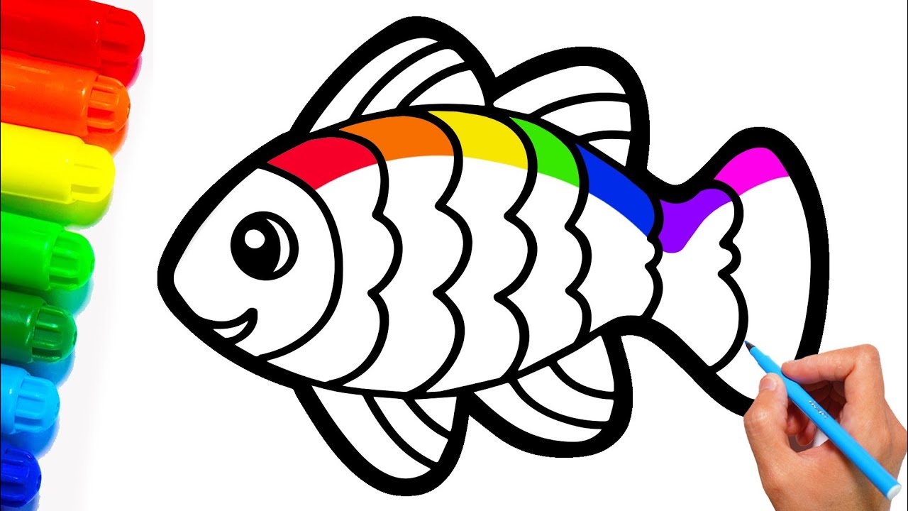 Cara Menggambar dan Mewarnai Fish Glitter Rainbow Fish coloring and drawing for Kids