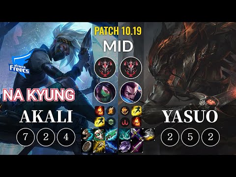 AF Na Kyung Akali vs Yasuo Mid - KR Patch 10.19