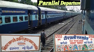 preview picture of video 'Bihar Sampark kranti and Vaishali Express Parallel Departure From Samastipur Jn.'