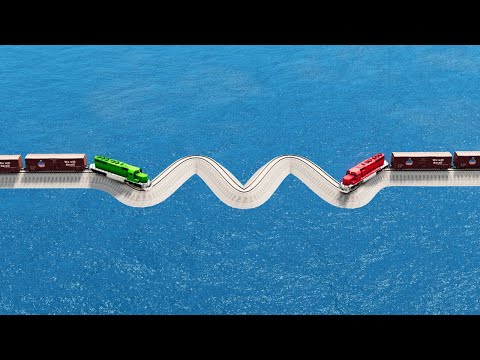 Impossible Snake Shape Rail Tracks Vs Trains Crossover - BeamNG.Drive