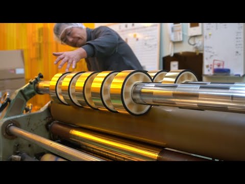 The Amazing Process of Making Golden Polyester Threads. Japanese Traditional Factory.