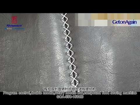 Programmed flatbed triple transport sewing machine for leather upholstery