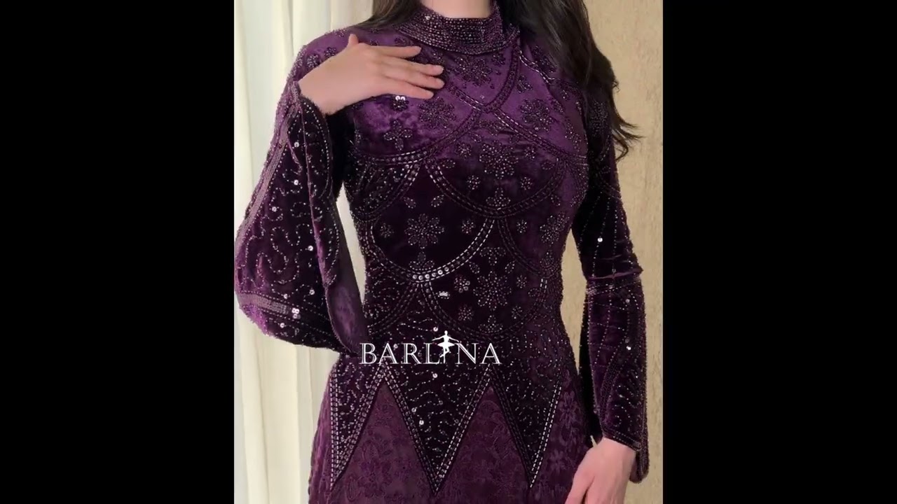 Luxurious purple dress with a high neckline - XXL
