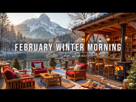 Soft February Winter Morning at Outdoor Coffee Shop Ambience ❄️ Relaxing Jazz Music to Study & Work
