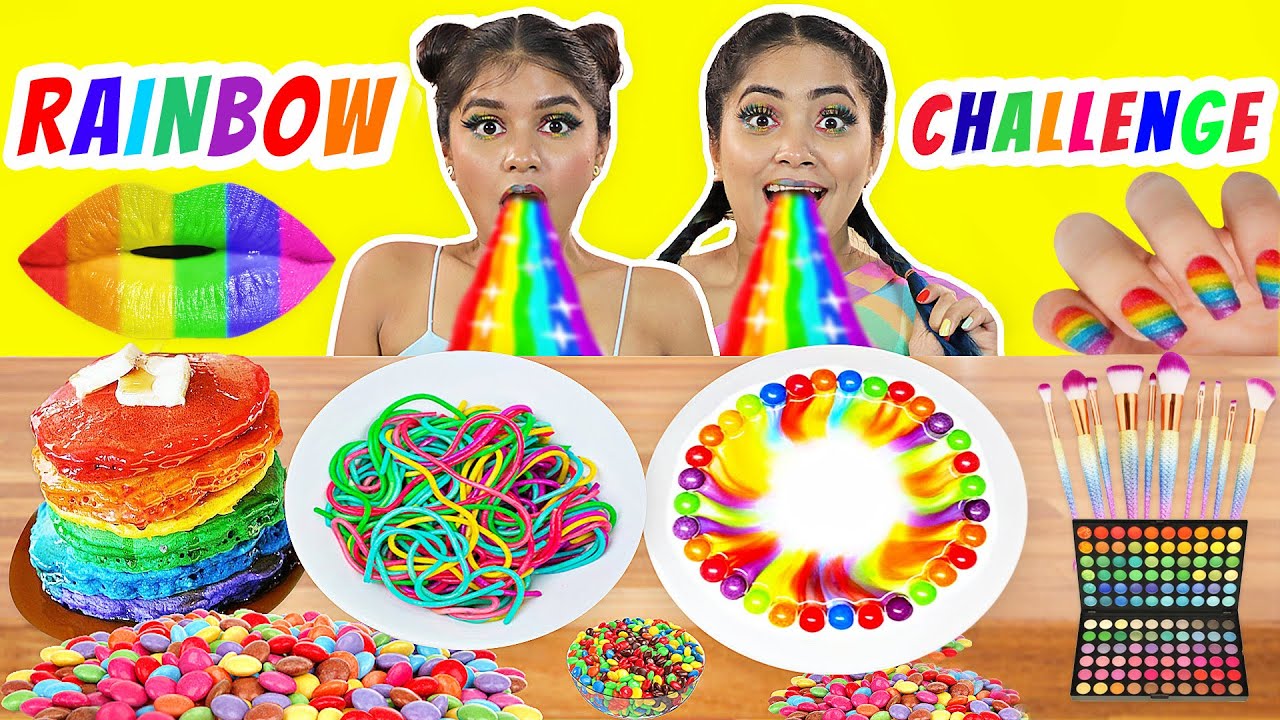 Rainbow Colors - Food vs Beauty Challenge I Anaysa