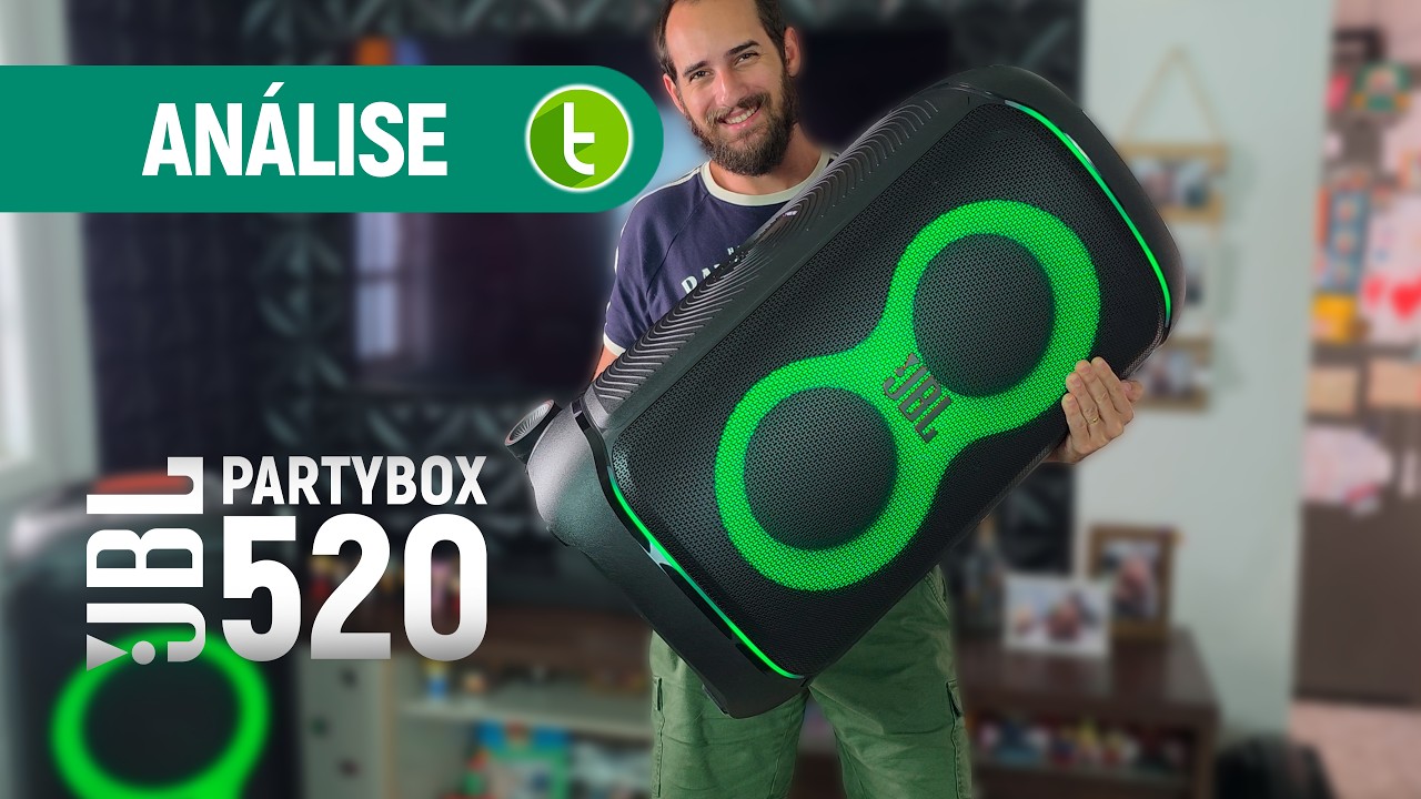 Miniatura da avaliação em vídeo de Caixa de Som Portátil JBL PartyBox 520 400W RMS Preta Preto